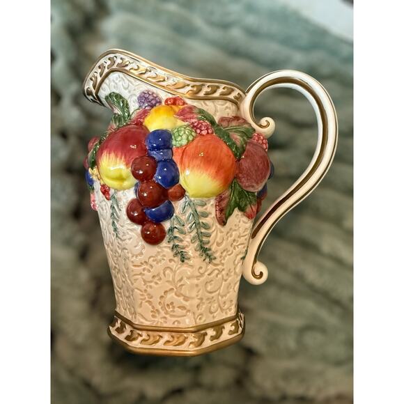 Fitz & Floyd Classics Embossed Fruit Pitcher Handcrafted Ceramic Decor - Picture 3 of 6